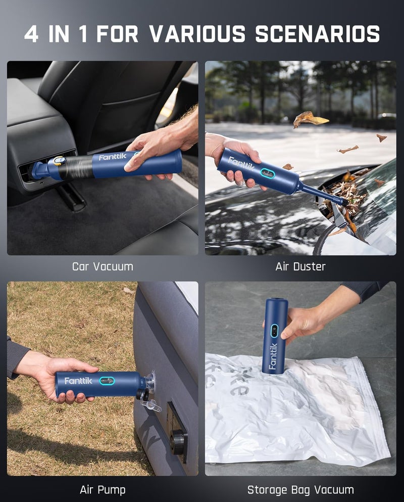 Fanttik Slim V8 APEX Car Vacuum, 4-in-1 Portable Mini Cordless Vacuum with 19000pa Suction Power, Type-C Charge, 2 Suction Modes, Handheld Vacuum for Small Jobs, Car, Office Desk, Keyboards (Blue) - Image 2